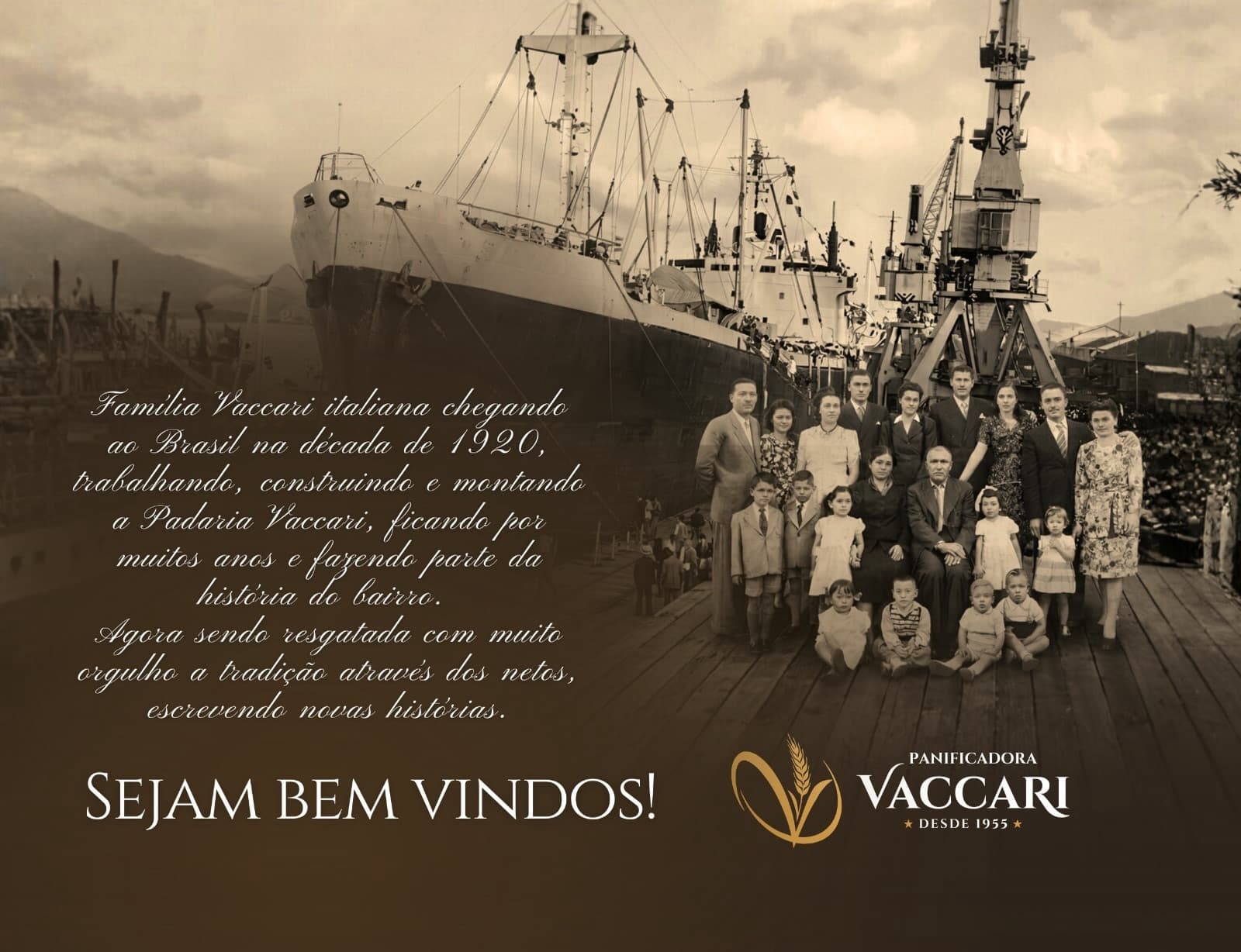 Registro histórico da família Vaccari chegando ao Brasil